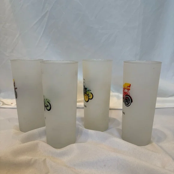 Vintage Car Drinking Glasses, Frosted Glass, Set of 4, Chevy, Ford, Cadillac… - Picture 6 of 10